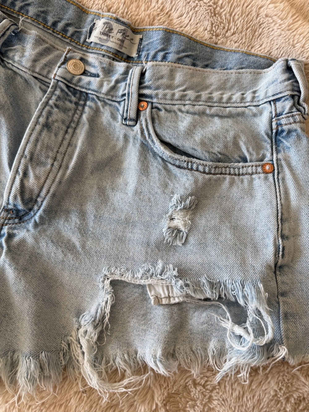 Free People Light Wash Distressed Denim Jean Shorts - Picture 3 of 4